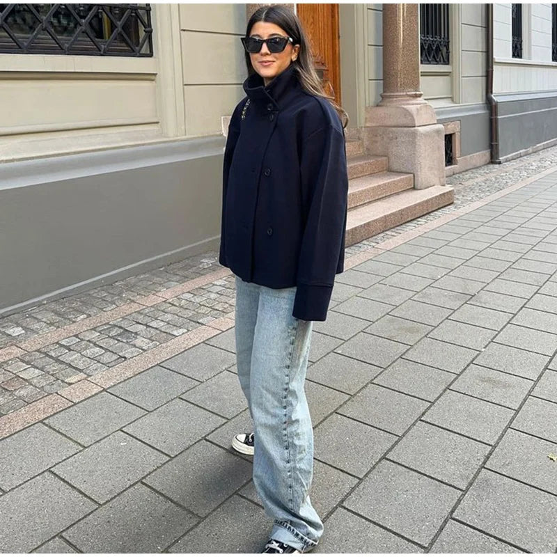 Stand Collar Women Winter Woolen Coats 2025 Spring Single Breasted Loose Female Long Sleeve Jacket Office Lady Street Short Coat