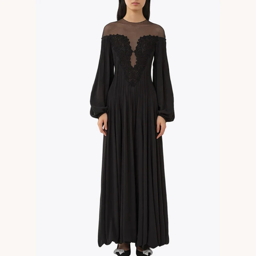 Customized Elegant Lace-Panel Maxi Dresses A-Line