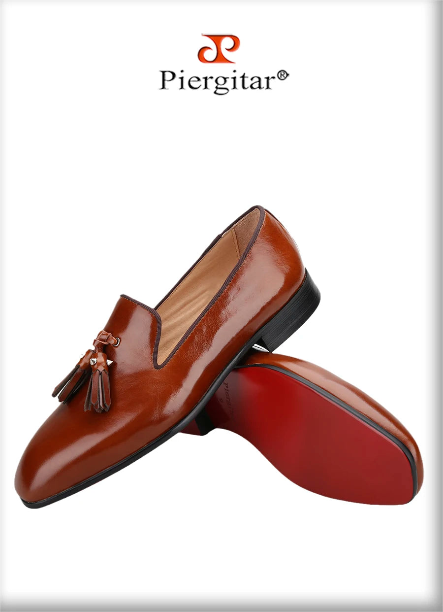 Piergitar Patinated Calf Leather Iconic Dandelion Loafers With Tassels Featuring Metal Spikes CL Brand Same Model Men Moccasins