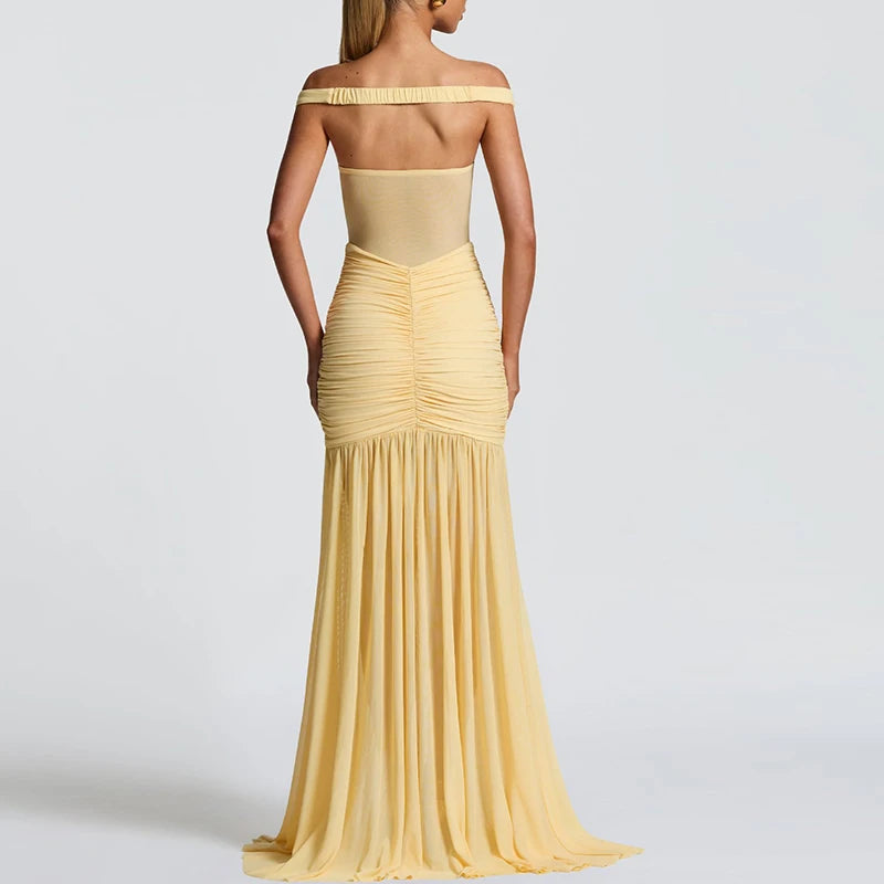 V-Neck Off Shoulder High Side Split Dress