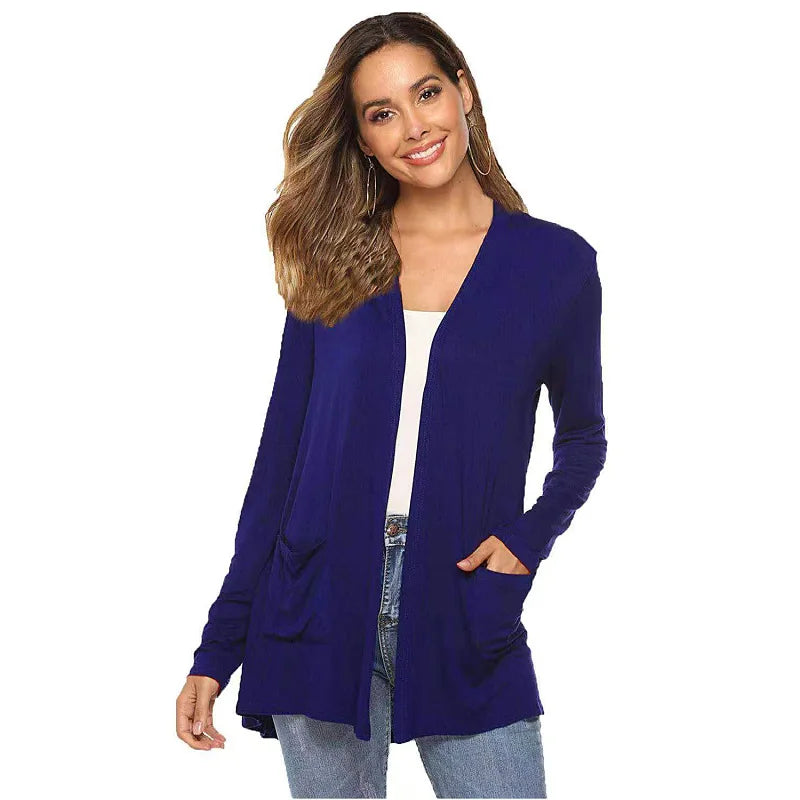Women's Knitted Cardigan for Spring and Summer Versatile Large Size Cardigan Medium to Long Length Long Sleeve Outcoat