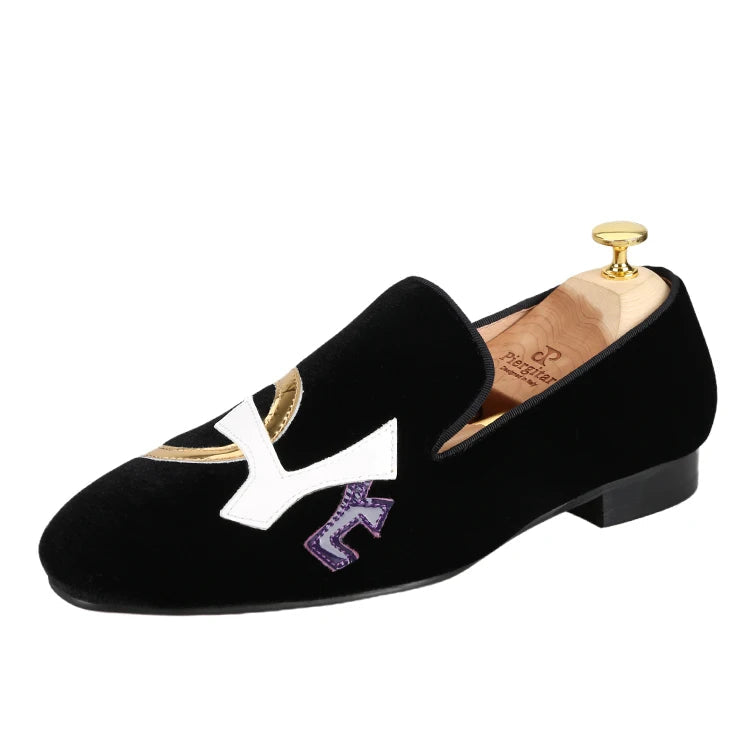 Handmade Black Velvet Shoes Featuring "LOVE", Leather Letters for Fashion Party CL Same Style Men's Loafers