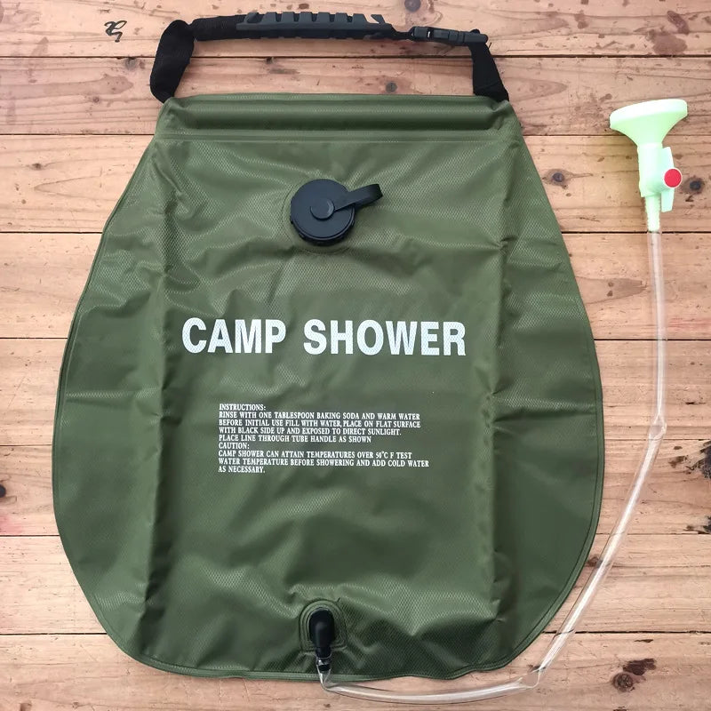 5-gallon solar-heated camping shower bag