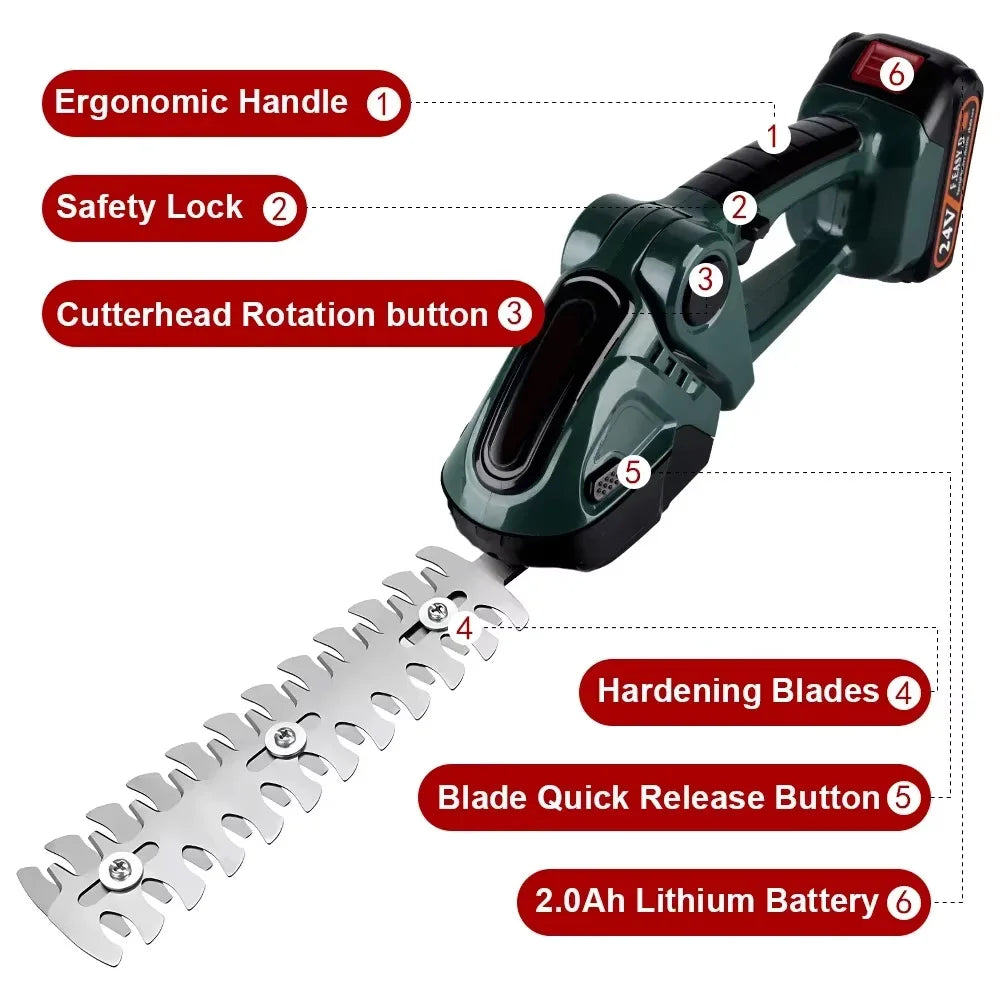 2 IN 1 Cordless Electric Hedge Trimmer