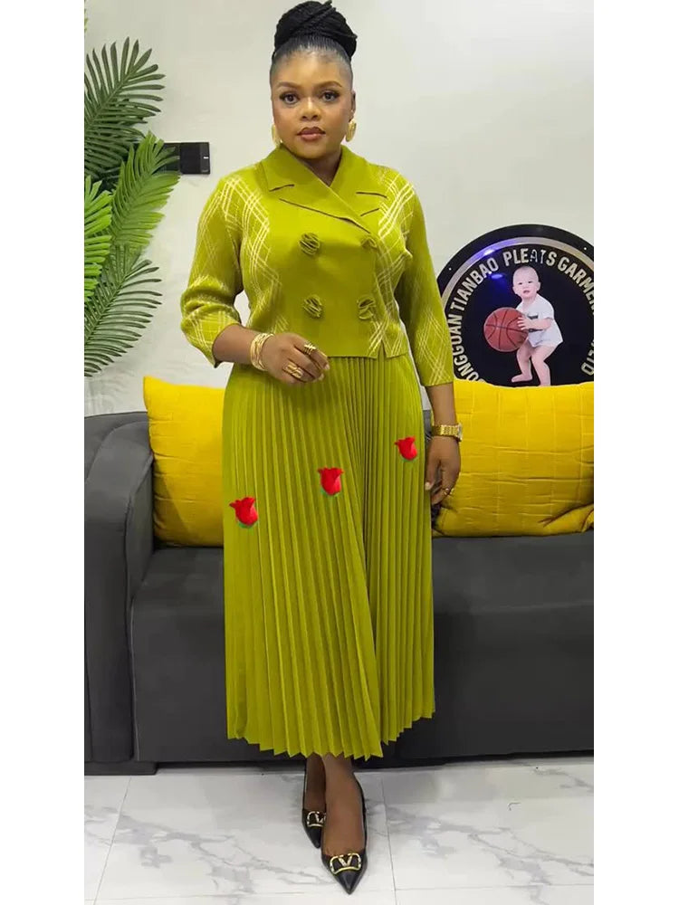 EGRM Miyake Folds Pleated Dress For Women 2025 New Printed Suit Collar Fashion A-line Skirt Elegant Party Women's Clothing 6R578