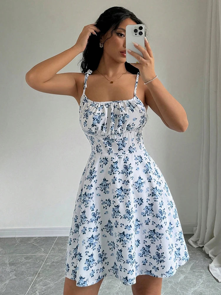 Women's Summer Floral Spaghetti Strap Short Dress