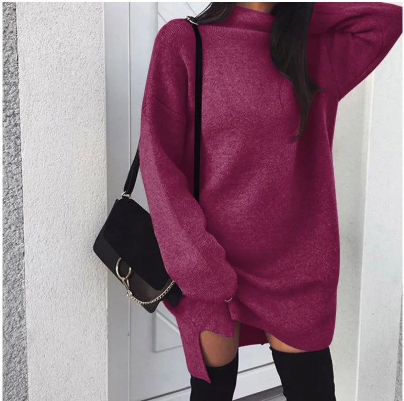 Women's Oversized Turtleneck Asymmetrical Pullover Dress