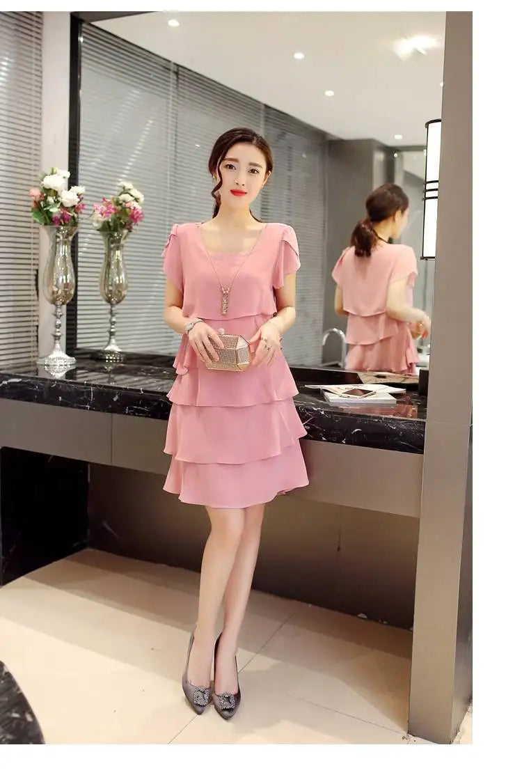 Women Ruffle Short Sleeve Dress
