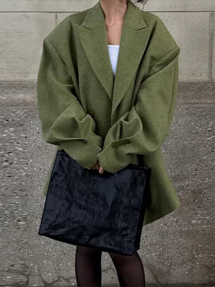 Solid Color Lapel Suit Woman Loose Long Sleeves Double Breasted Jackets Casual Versatile Chic Women's Spring Summer New Coats
