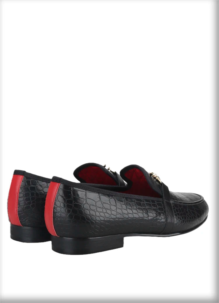 Black Cow Leather Men Smoking Loafers Fashion Metal Buckle Handmade Slide-On Loafers Wedding And Party Plus size
