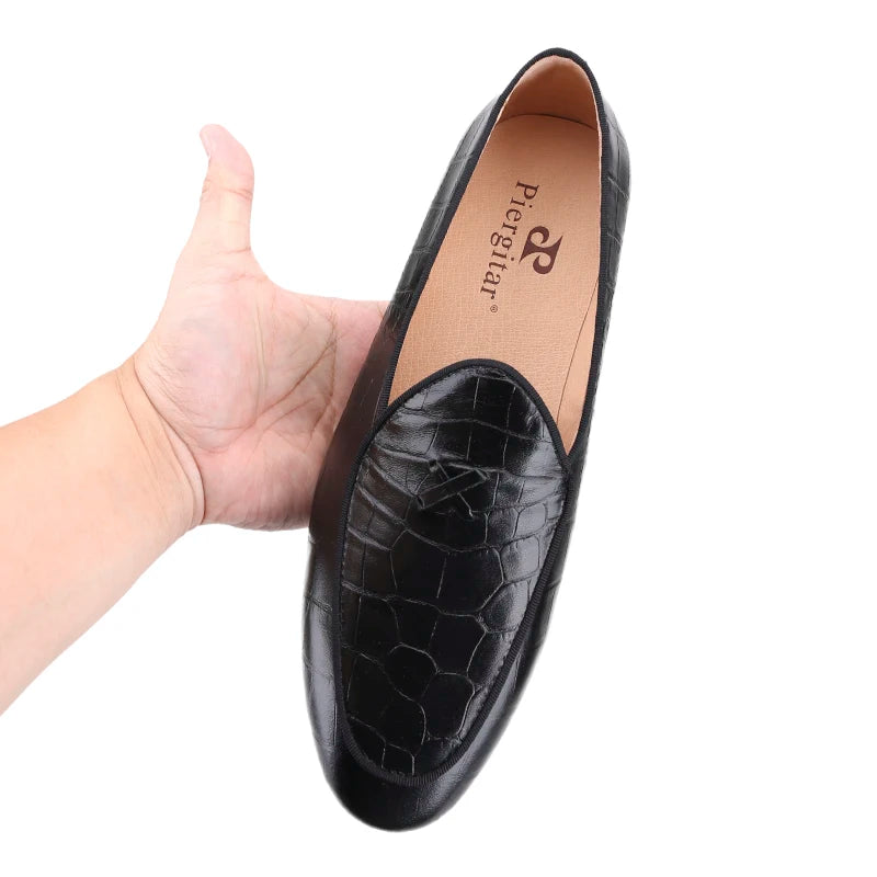 Piergitar Italy Toscana Imported Crocodile Pattern Calfskin Slip-On Loafers Handmade Men's Moccasin For Fashion Party And Prom