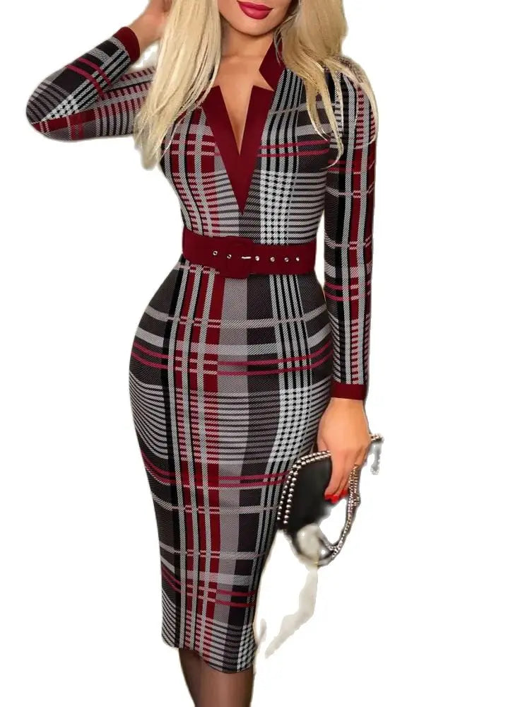 Geo Print Slim Fit Dress Elegant High Waist Slit Midi Dress, Women