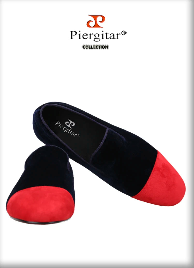 Piergitar Mixed Velvet Men's Loafers For Party And Wedding Handmade Slip-On Moccasins Red Outsole Breathable Leather Insole