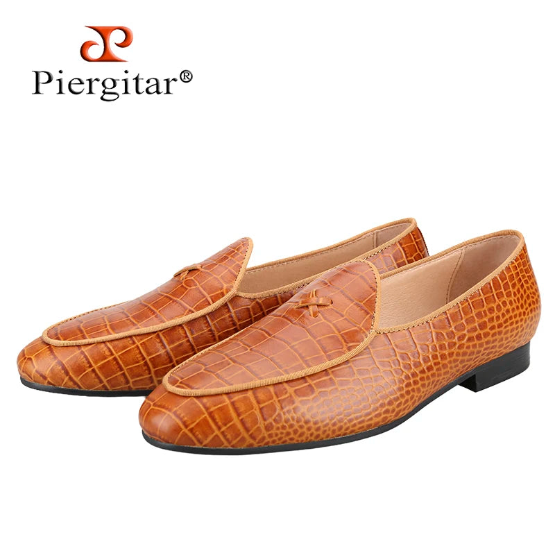 Piergitar Italy Toscana Imported Crocodile Pattern Calfskin Slip-On Loafers Handmade Men's Moccasin For Fashion Party And Prom