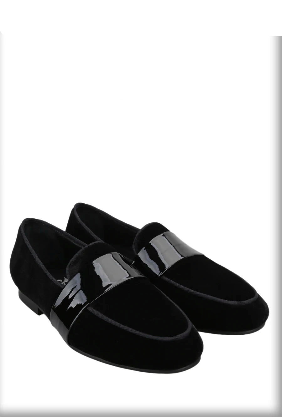 Classic Black Velvet Slip-On Men Shoes with Patent Leather Cross Strap Loafers for Fashion Party Wear