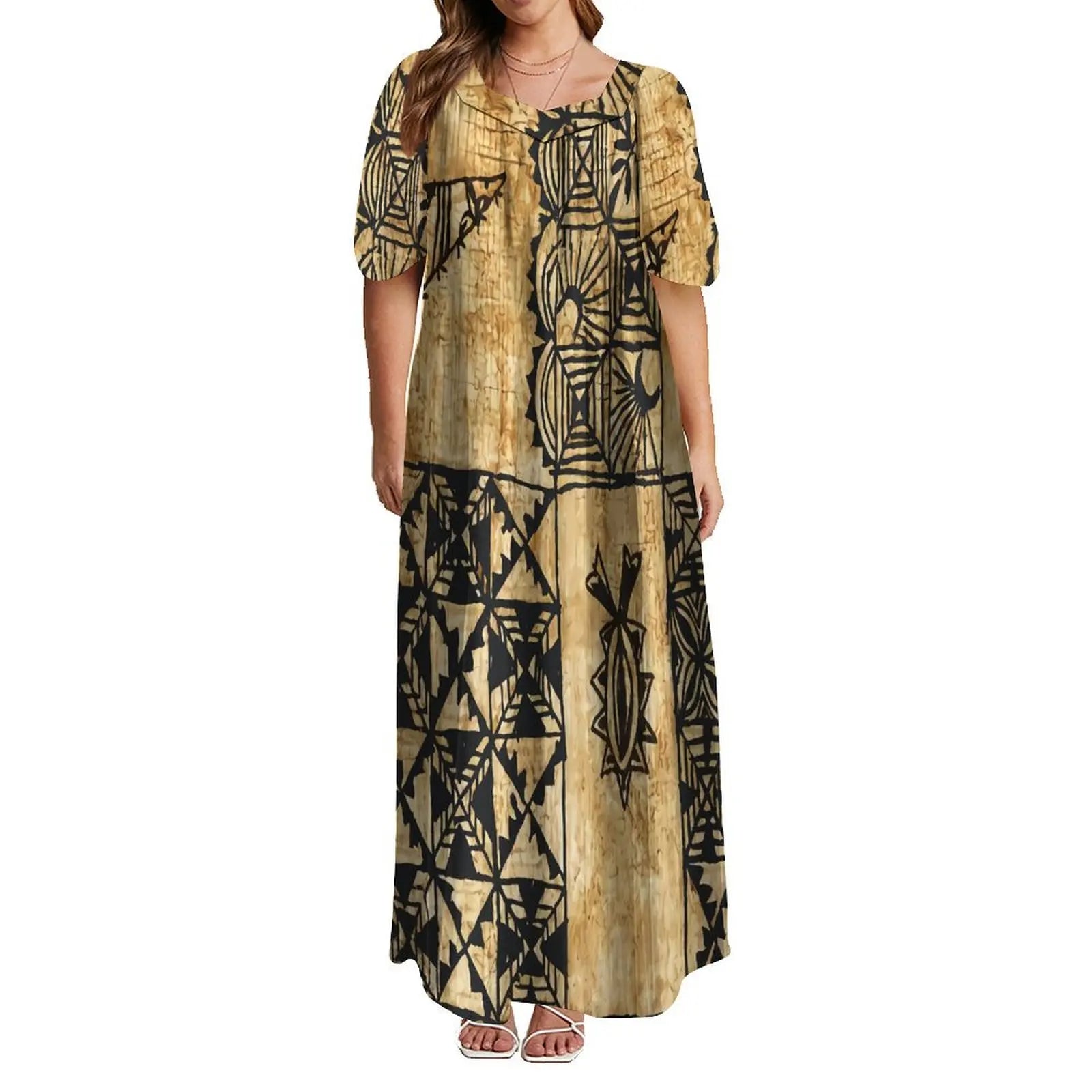 Tribal Peoples Polynesian Custom Couple Banquet Dress Women'S Elegant Dress Men'S Fashion Shirt Samoa Club Women'S Long Dress
