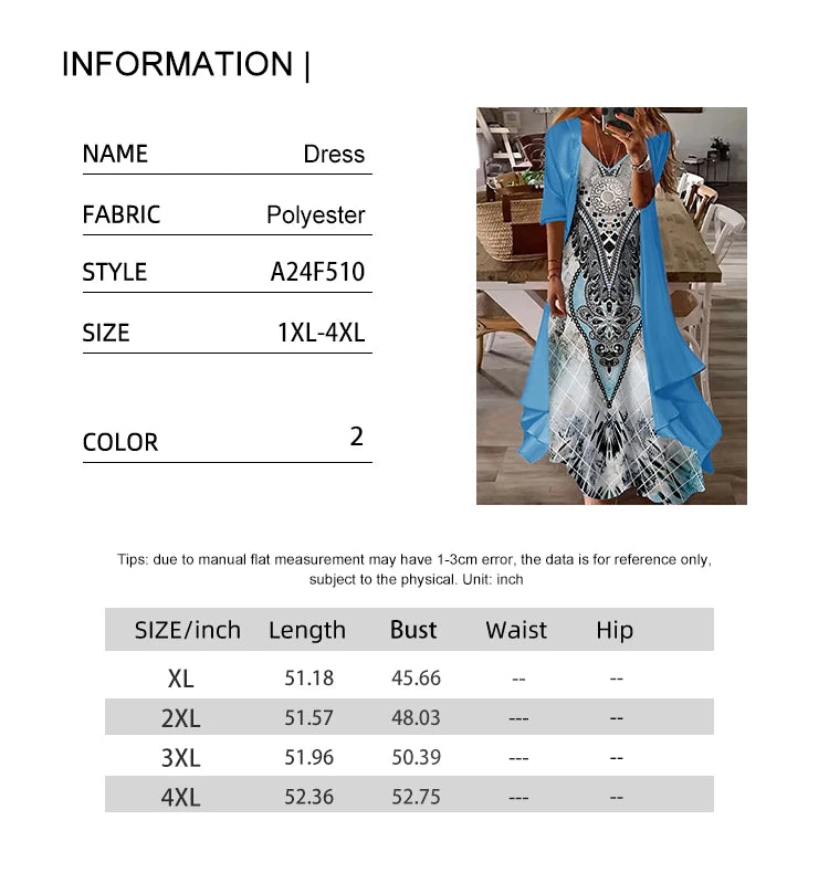 Plus Size Casual Dress Sets Solid Open Front and Graphic Printed Dress Sets Women's Plus Size Clothing