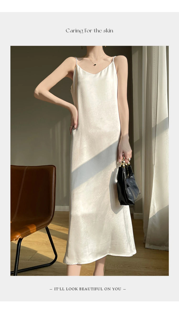 2025 New 100% Anti Wrinkle Mulberry Silk Strap Dress for Women's Summer New Loose Long Skirt