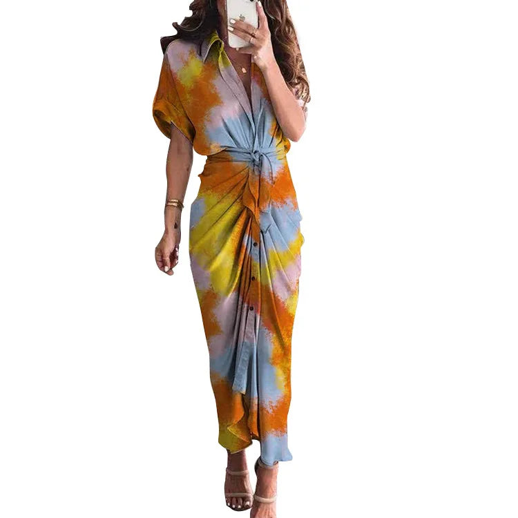 Women's Boho Print Turn-down Collar Dress