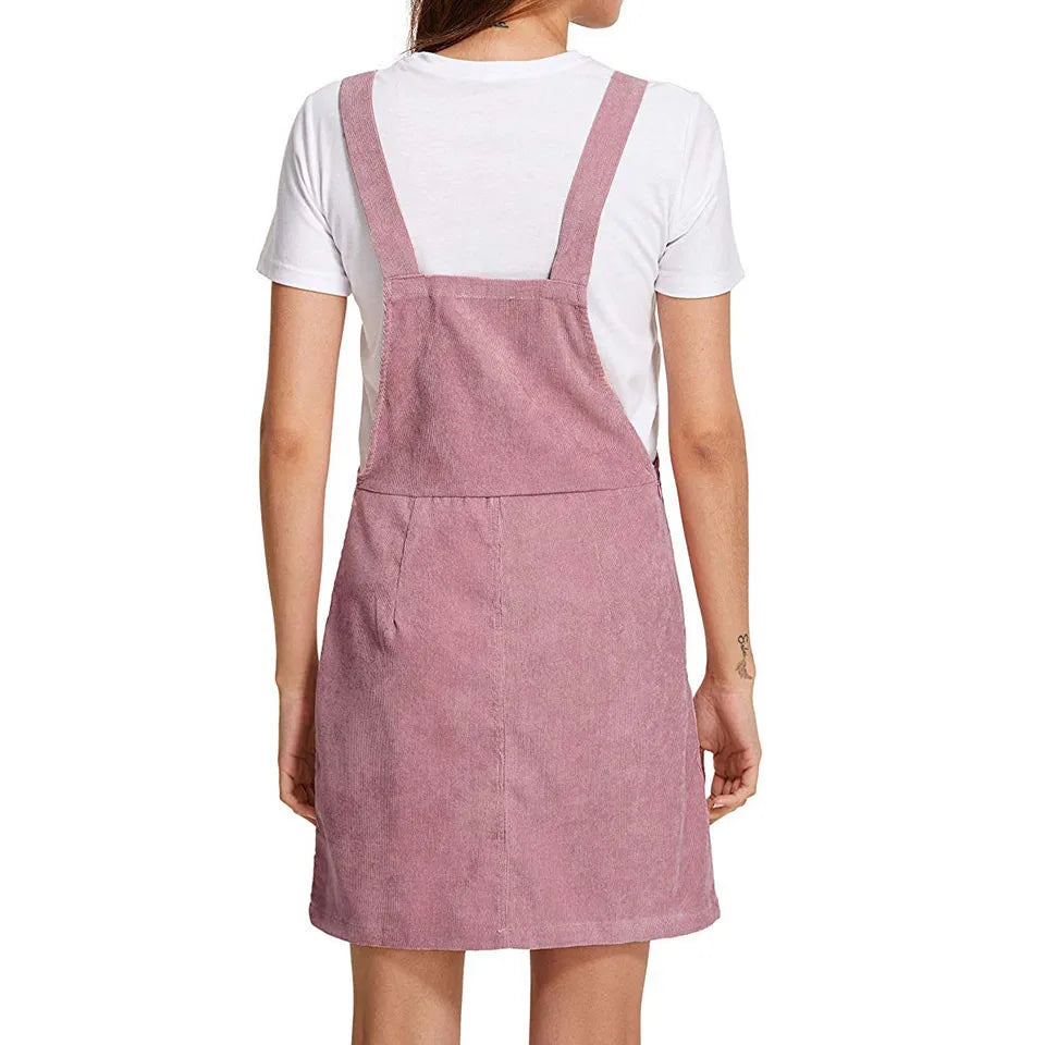 New Women's Suspender Skirt Corduroy Spring and Autumn Fashion Pocket Strap Adjustable Casual Strap Short Dress