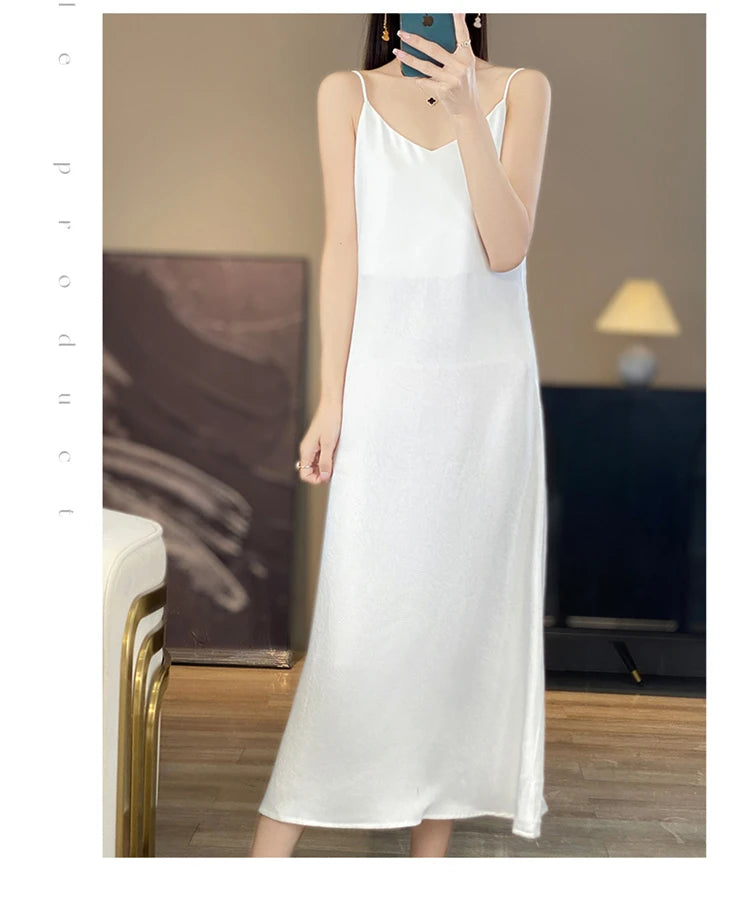 2025 New 100% Anti Wrinkle Mulberry Silk Strap Dress for Women's Summer New Loose Long Skirt