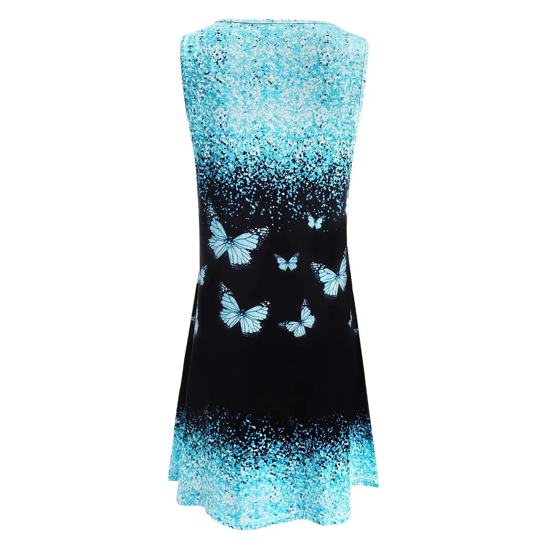New Summer Women's Vest Skirt 3D Printed Gradient Color Butterfly Casual Fashion Vacation Beach Dress for Female