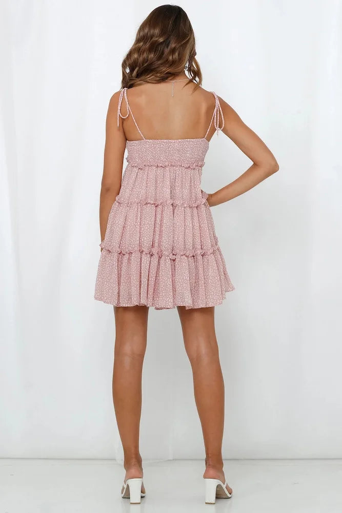 Spaghetti Strap Flower Chiffon Mini Dress