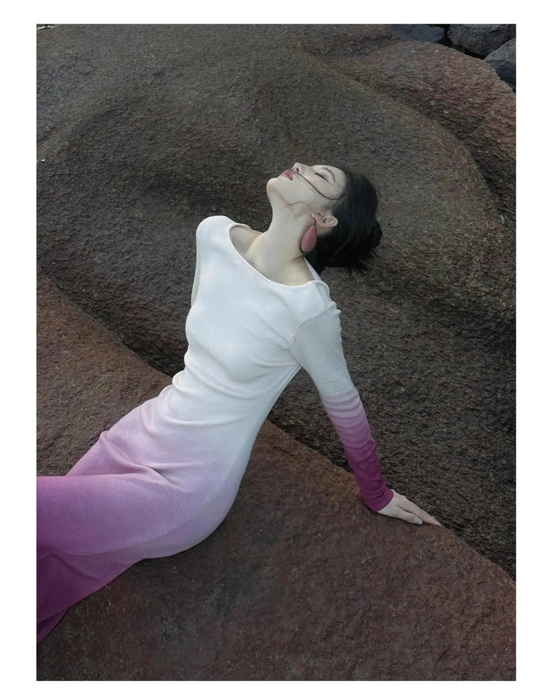 Tie-Dye Gradient Spring/Autumn Dress with Exquisite Back Cutout and Elegant Long Skirt