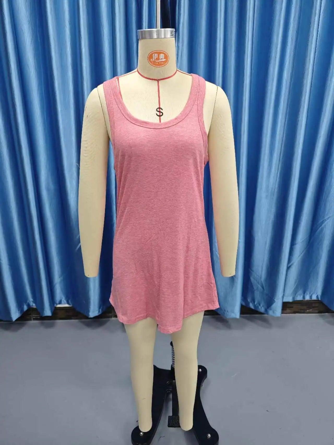 Summer environment women's solid color U-neck sleeveless herringbone suspender vest dress casual versatile short skirt