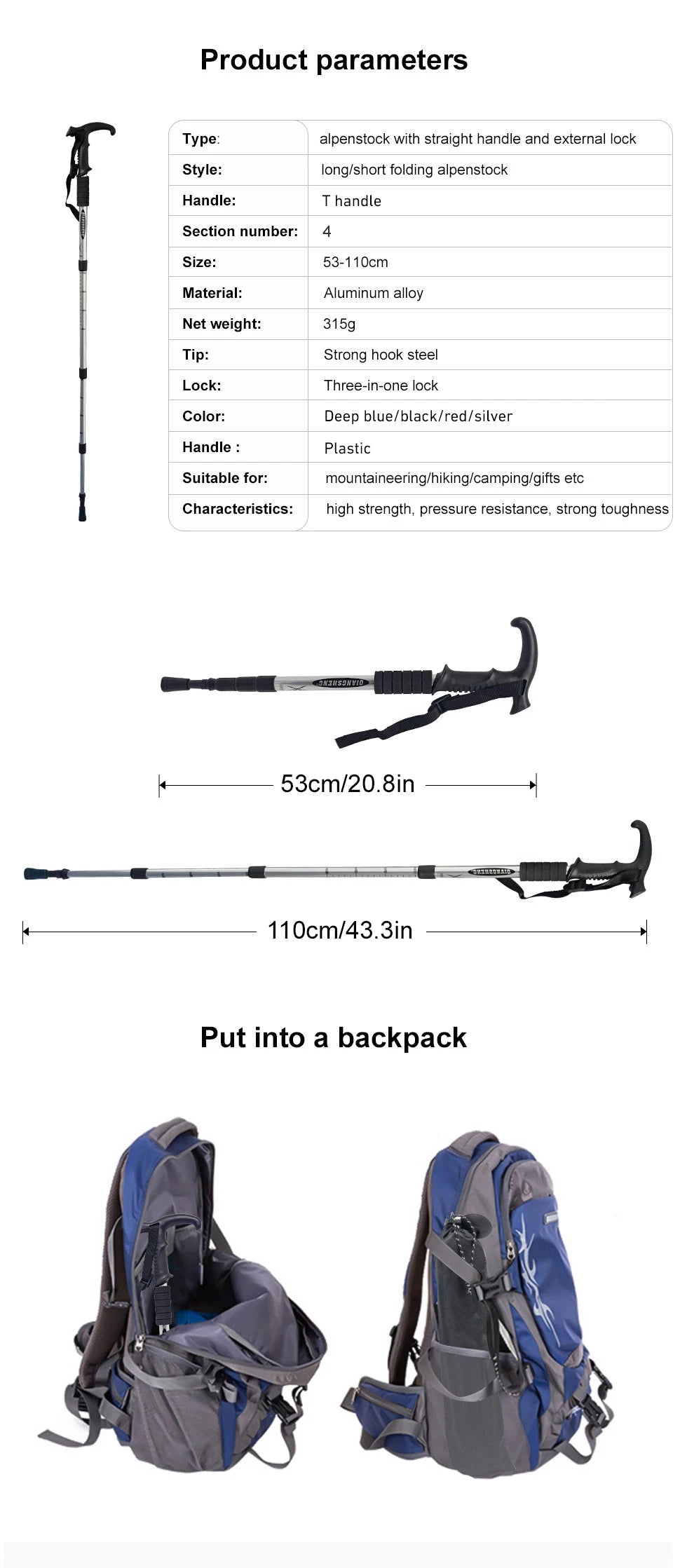 Outdoor Folding Portable Walking Hiking Telescopic Stick