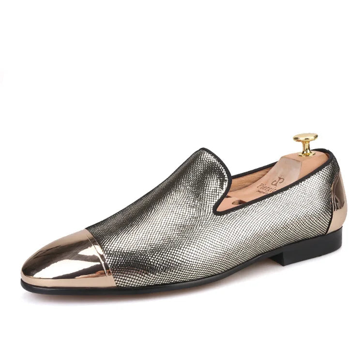 New Arrival Men's Red Sole Luxury Chain Style Slip-On Loafers Multicolored Gold Silk Weave Shoes Plus Size
