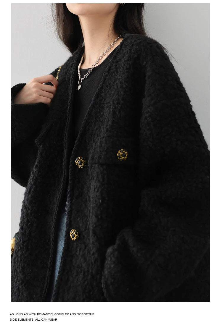 CHIC VEN Women's Woolen Coat Heavy Industry Down Jacket Vintage V-Neck Woman Down Coat Female Tops Autumn Winter 2024