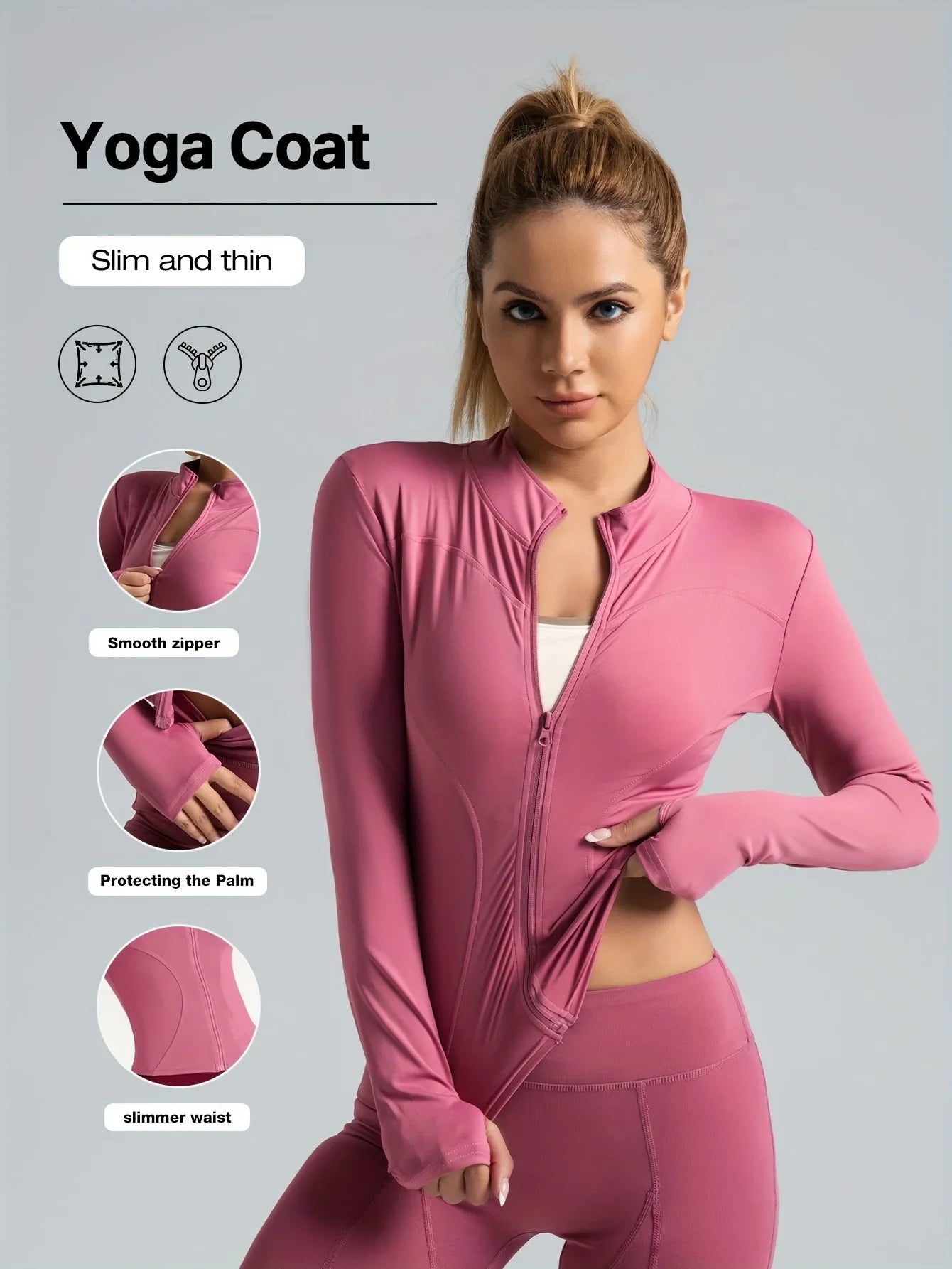 Seamless Sports Outerwear Yoga Coat Cropped Jacket for Gym Running High Waisted Moisture Wicking Workout Top with Coat Women