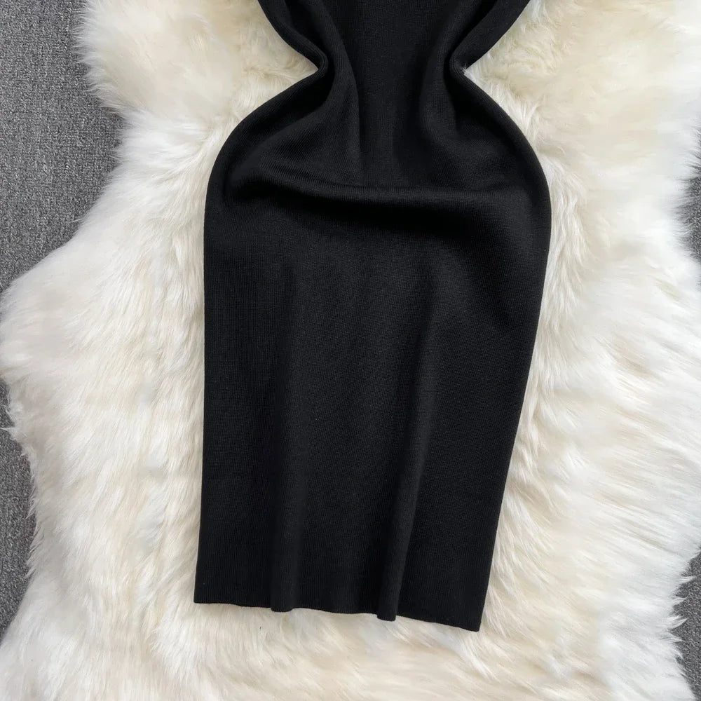Fashion Y2K Letters Knitted Women Dress Sexy Tank Sleeveless Slim Elastic Bodycon Summer Dress Streetwear Vestidos