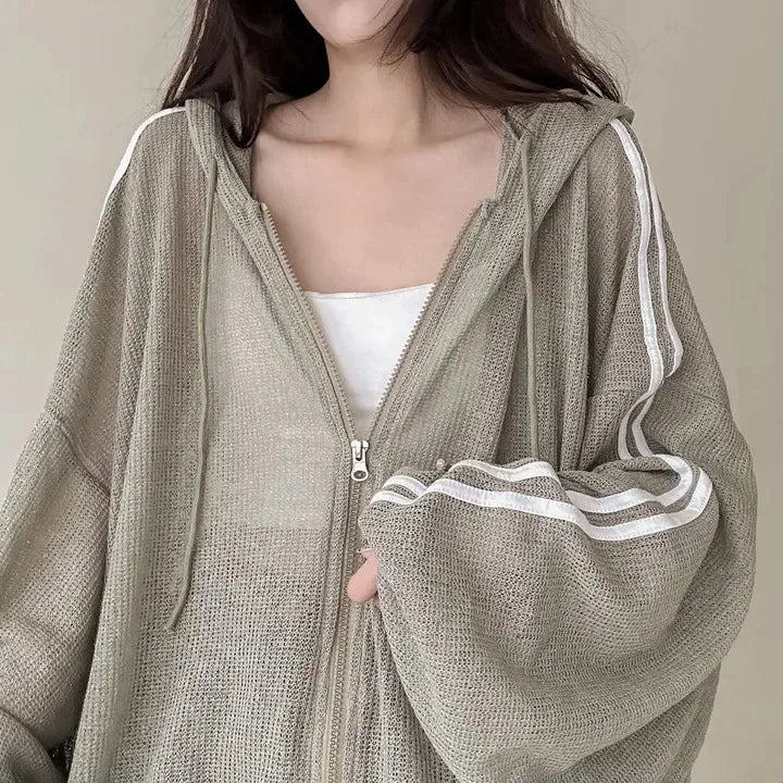 Women Thin Linen Jacket Fashion Ladies Outerwear White Sunscreen Clothing Retro Loose Long Sleeve Female Knitted Cardigan 2025