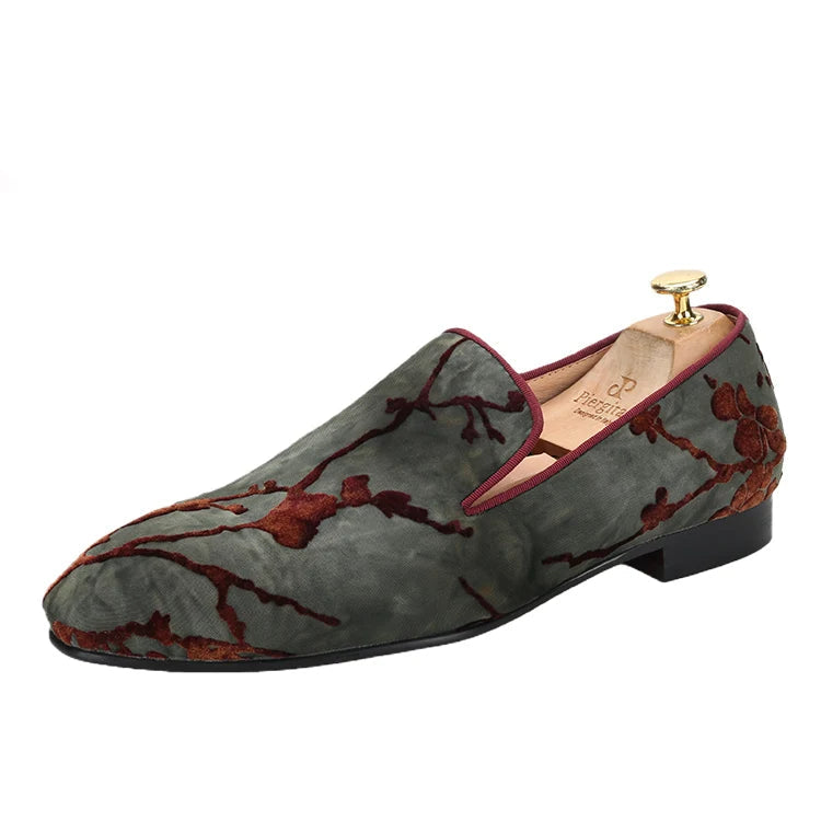 Men's Moccasins with Classic Bright Red Outsole and Three Colors of Flocking Jacquard Tie-Dyed Cottons