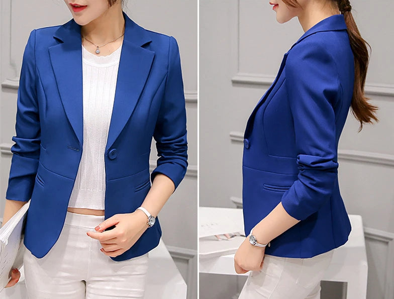 Royal Blue Suit Jacket Women's Stylish Slim Coat New Fall Women Blazer Pink, Red, White, Black Girl Tops Reefer Jackets