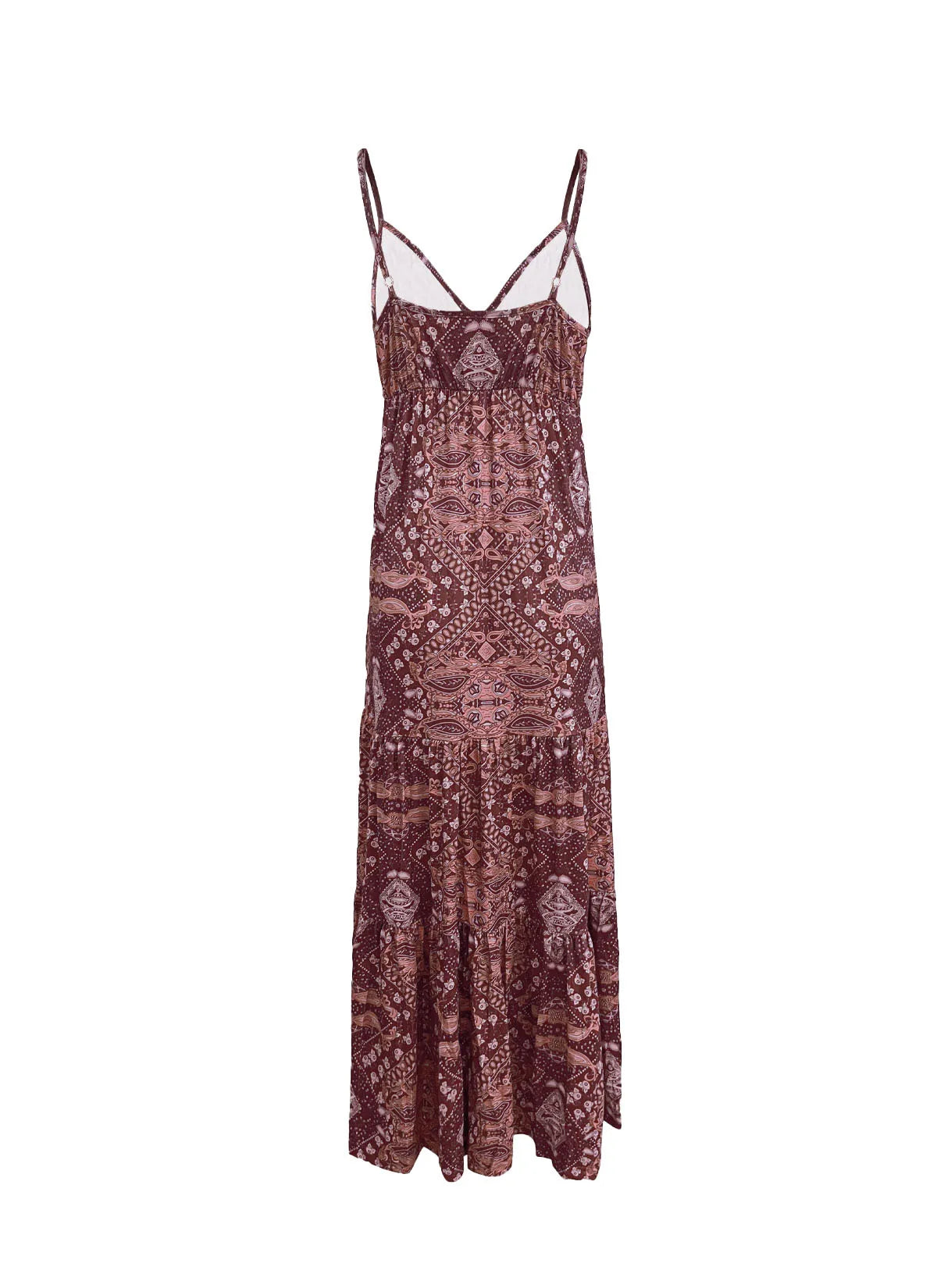 Bohemian Style Women's Clothing Long Dress New Suspender Long Dress High Waist V-neck Printed Floral Dress Women's Clothing