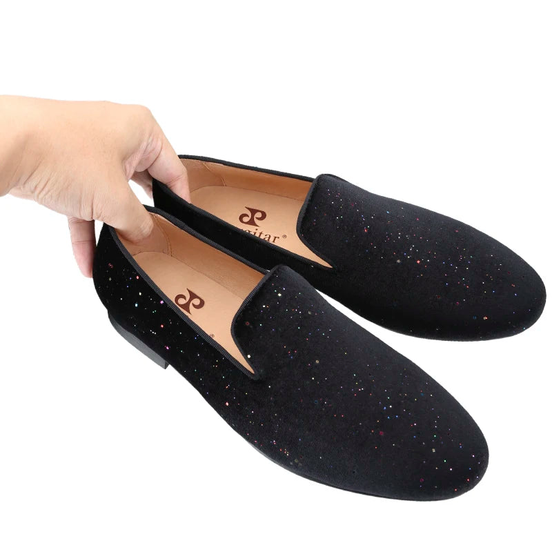 Mens Smoking Slippers with Breathable Leather Insoles and Handmade Sequins for Proms And Parties