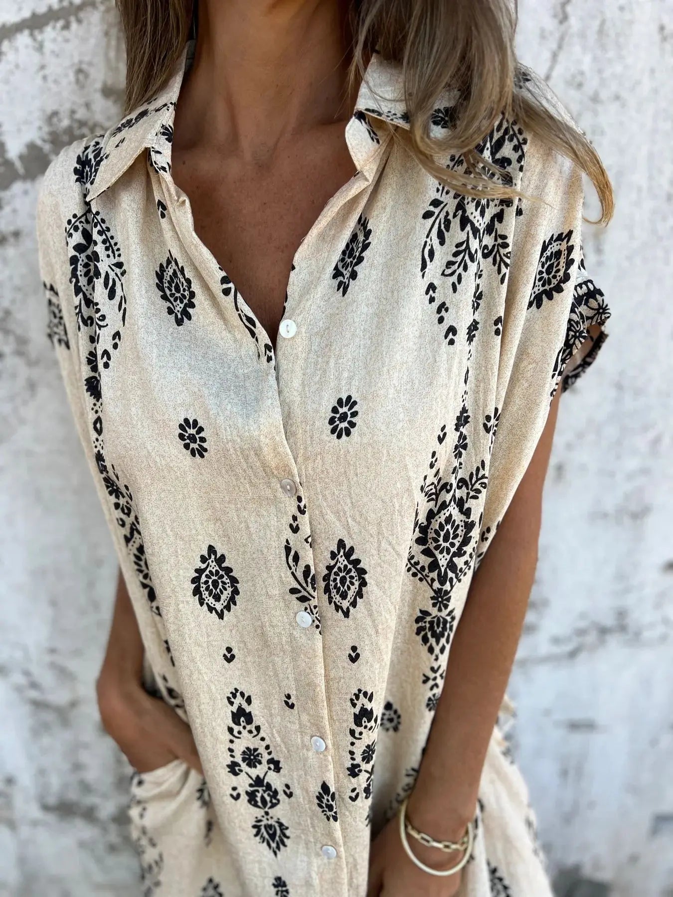 2025 New Women's Shirt Dress Loose Button Cardigan Fashion Printed Short Sleeve Pocket Cotton Linen Blend Vacation Beach Skirt