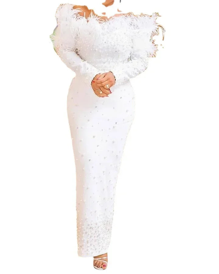 Women's Long White Pearls Dress