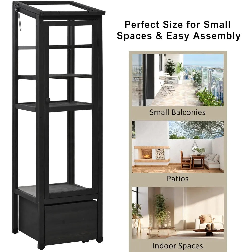 62.4" H Wood Garden Greenhouse Portable Mini Cold Frame