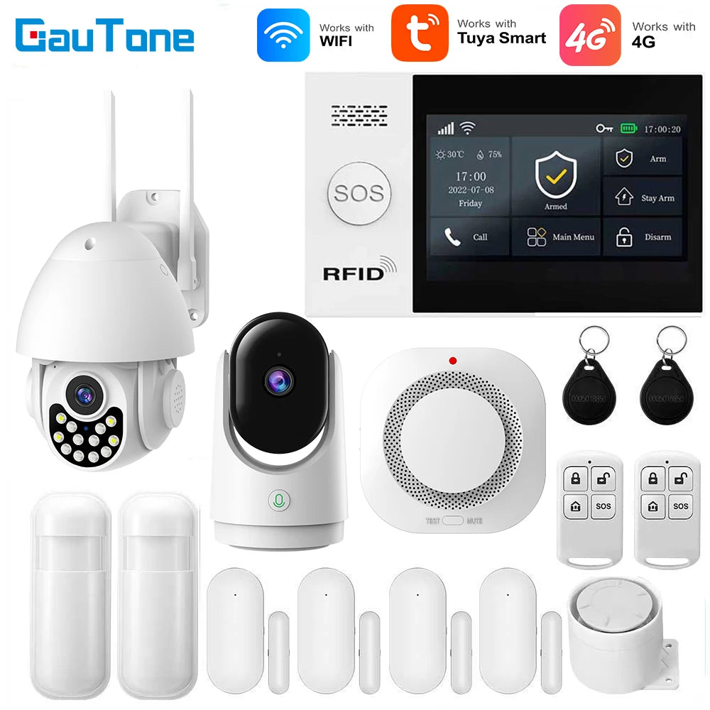 TUYA GSM Alarm System Security Protection Smart Home Alarm 4G WIFI Smart Life Control Door Sensor Burglar IP Camera Work Alexa