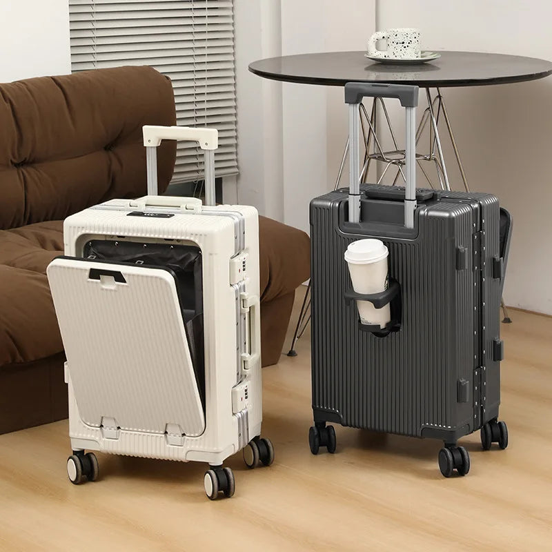 Aluminum Suitcase Front Opening Rolling Luggage