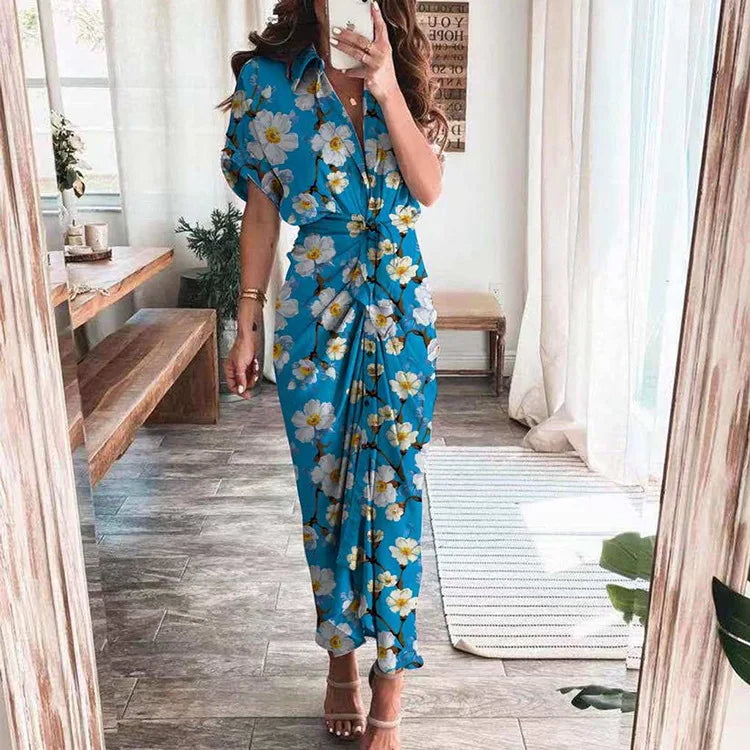 Women's Boho Print Turn-down Collar Dress