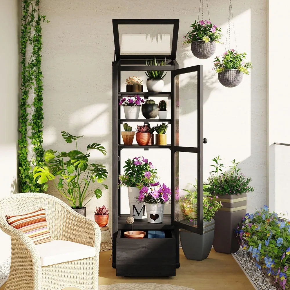 62.4" H Wood Garden Greenhouse Portable Mini Cold Frame