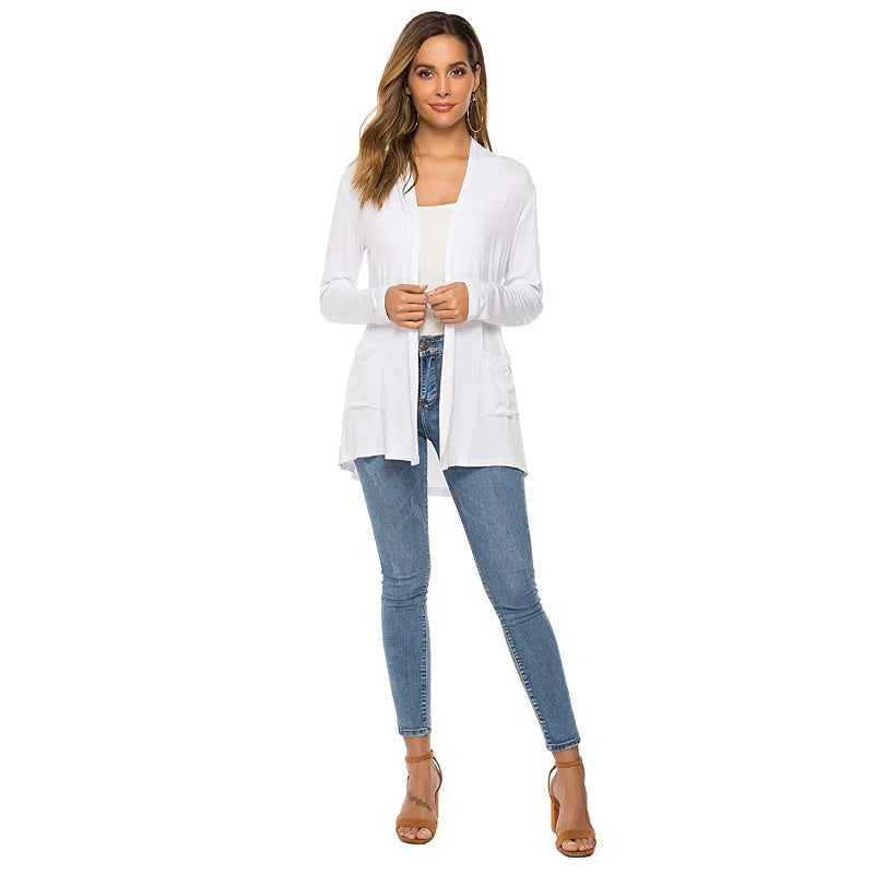 Women's Knitted Cardigan for Spring and Summer Versatile Large Size Cardigan Medium to Long Length Long Sleeve Outcoat