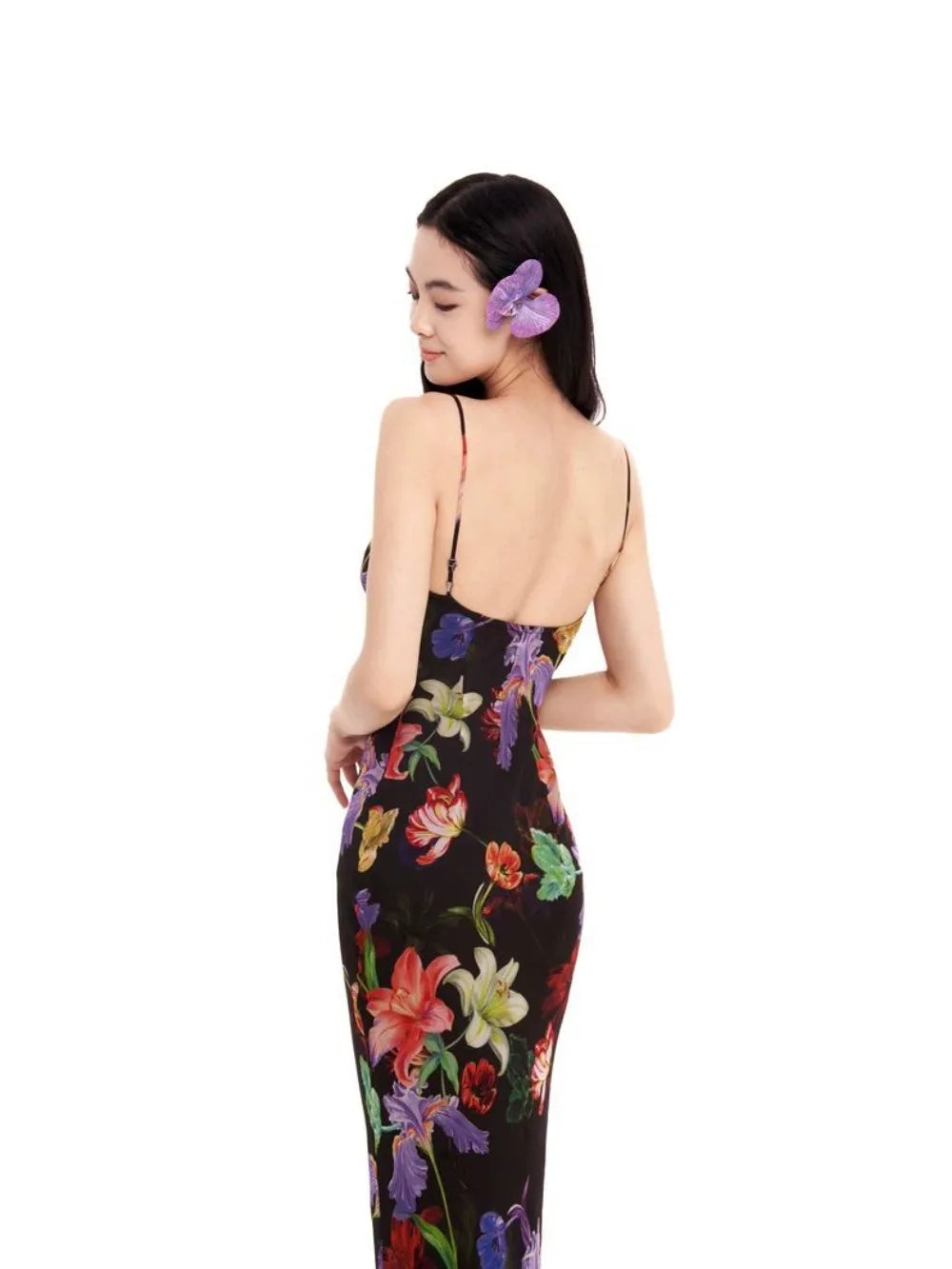 Black Tropical Maxi Dress 2025 Women Sleeveless Bodycon Mesh Dress Jungle Print Backless Evening Dress Dark Flora Aesthetic