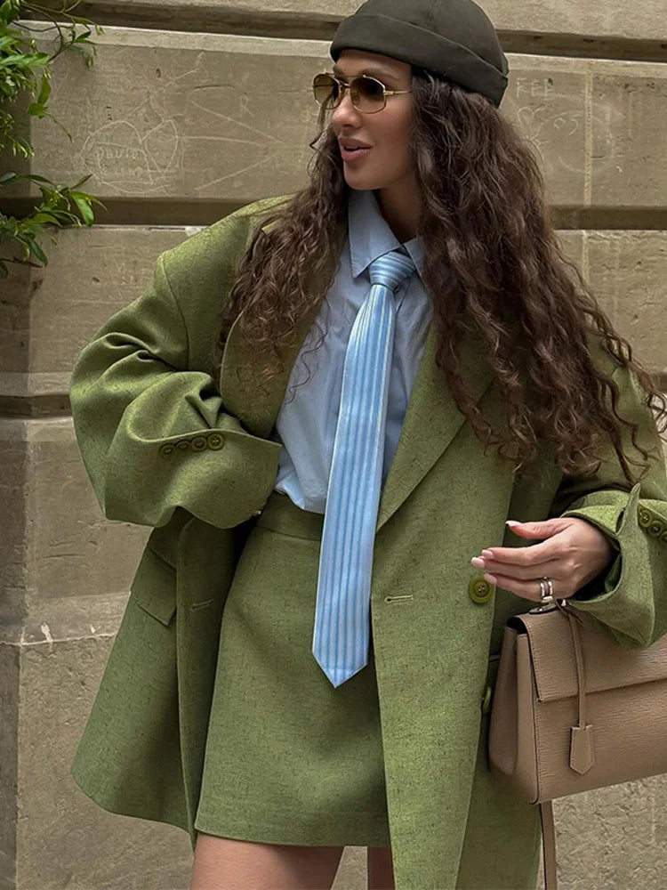 Solid Color Lapel Suit Woman Loose Long Sleeves Double Breasted Jackets Casual Versatile Chic Women's Spring Summer New Coats