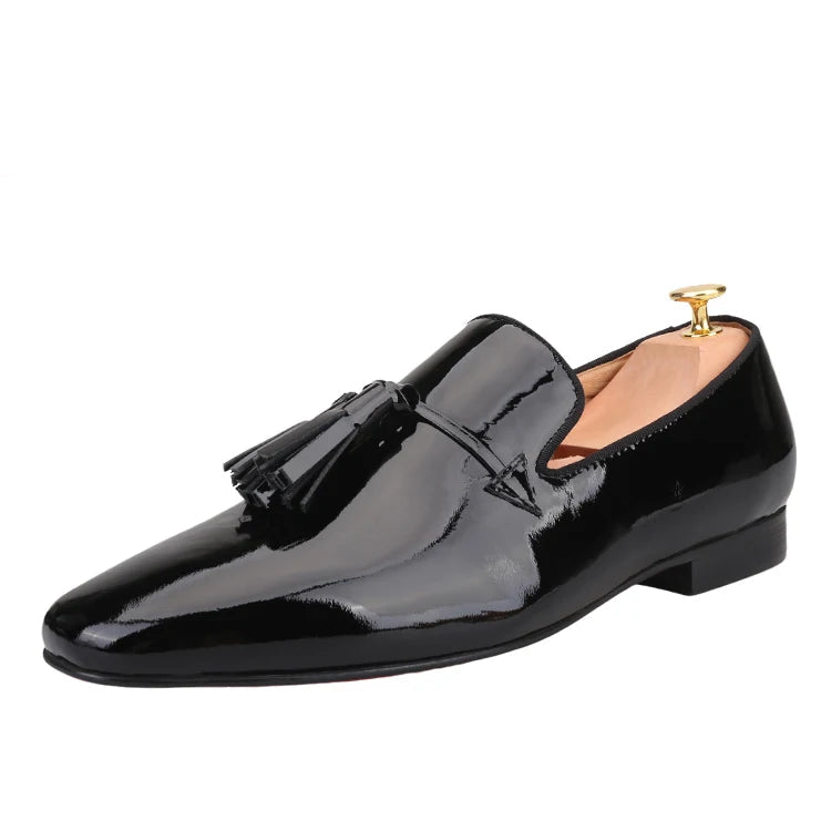2024 New Model Royal Blue & Black Patent Leather Mens Tassels Shoe for Fashion Party Handmade Slip On Loafers